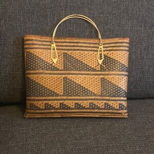 Vintage Woven Patterned Tote Bag in Brown and Black